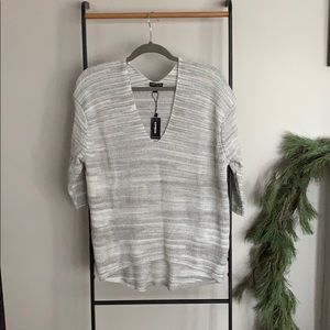 NWT Express | grey and white V neck sweater